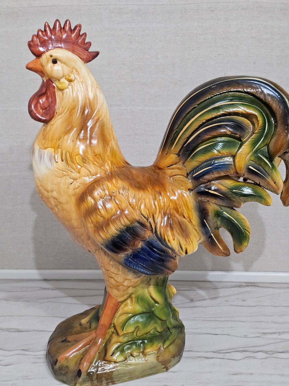 VTG 1990s Large 20" Hand Painted Ceramic Rooster French Country Farmhouse Decor